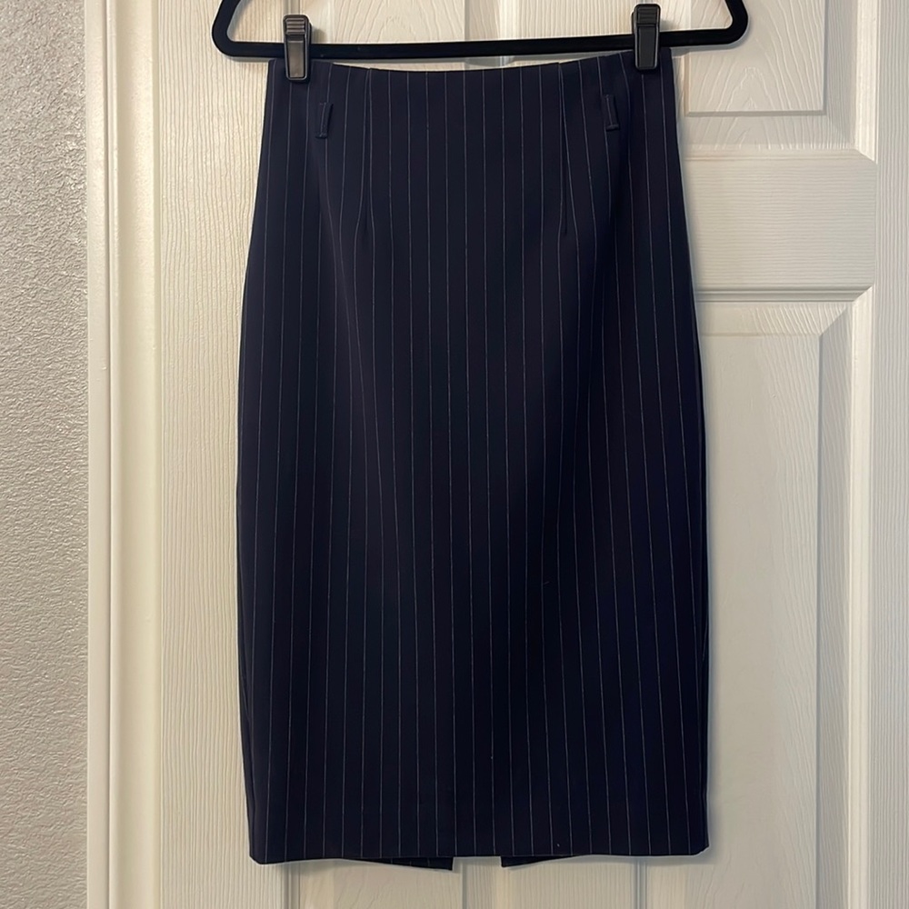 Express Pinstripe Navy Pencil Skirt